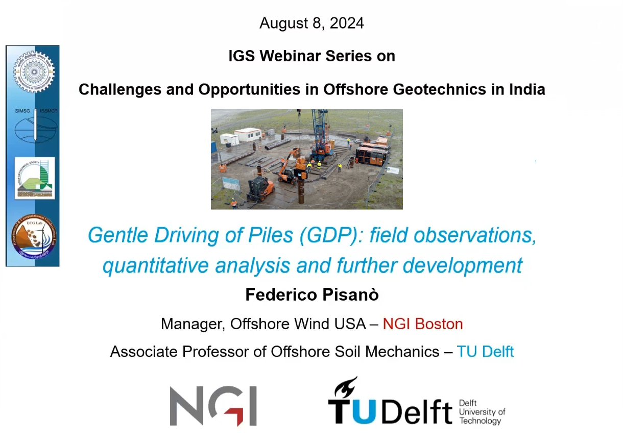 Gentle Driving of Piles: Field observations, quantitative analysis and further development {"category":"webinar","subjects":["Offshore Geotechnics"],"number":"TC209-01","instructors":["Federico Pisano"]}